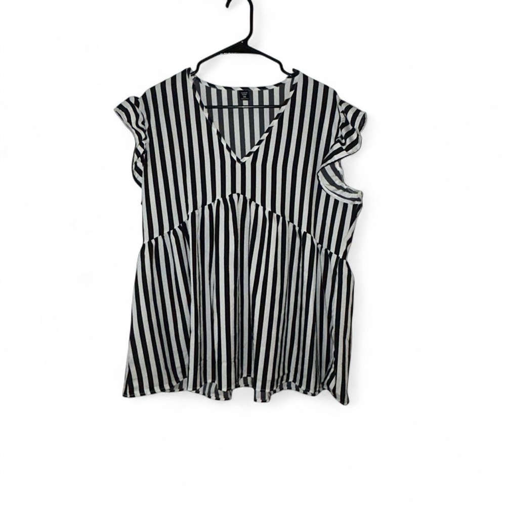 Striped Ruffle Armhole Peplum Blouse Womens Size 1X